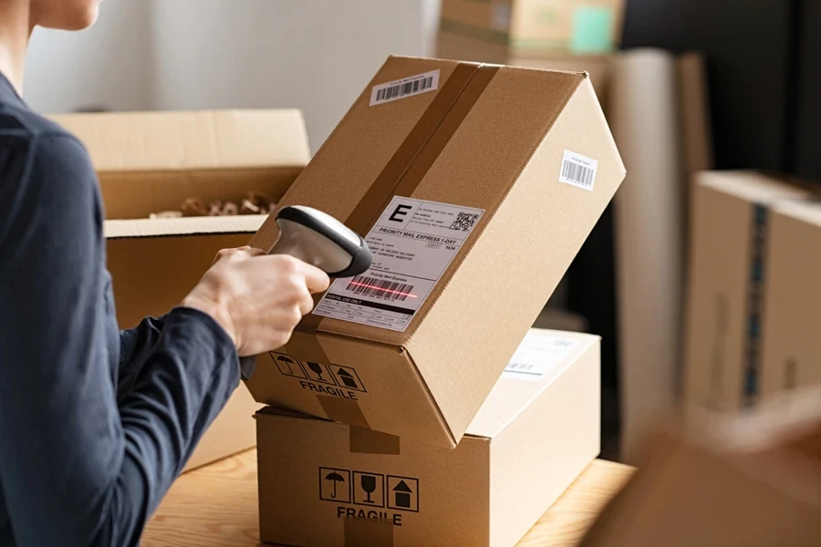 Woman scanning product code before shipment