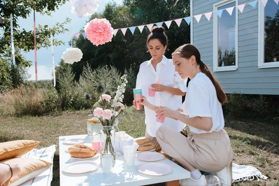 Women Preparing and Decorating for Party