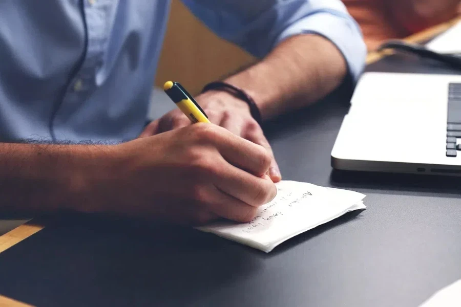 A freelance writer writing