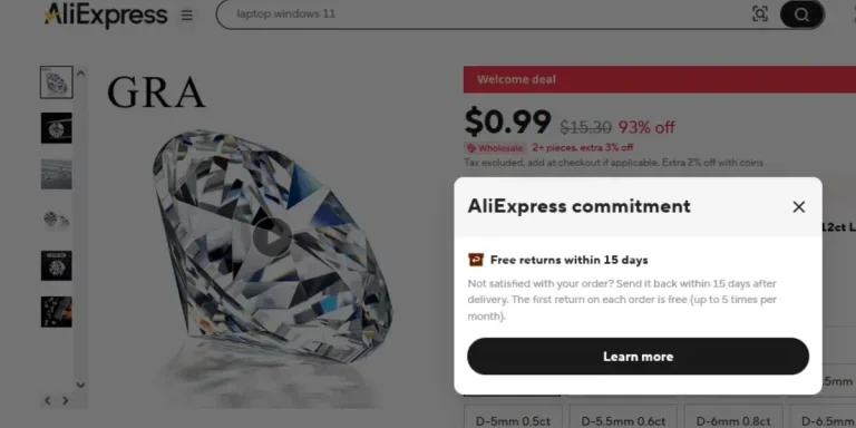 AliExpress offers 15-day Free Returns on most products