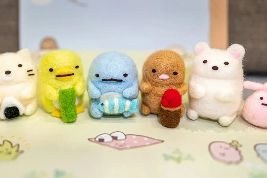 felted plush toys in multiple colors