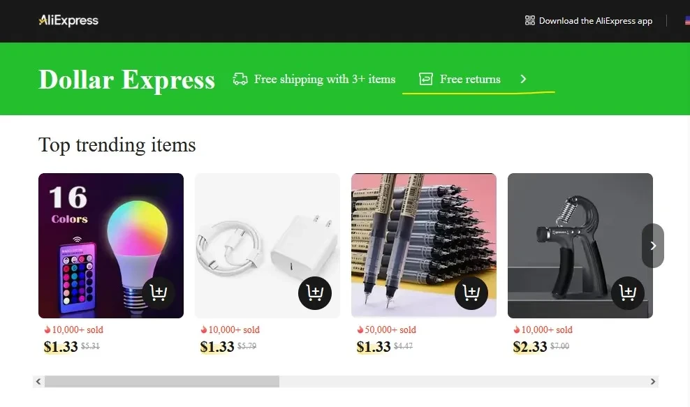 Free returns also available for low-cost, trending products