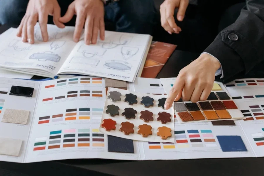 Hands of a person selecting product samples