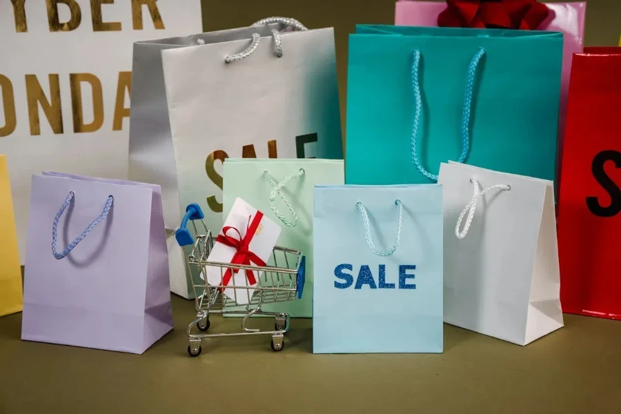 Packaging bags with a “sale” text