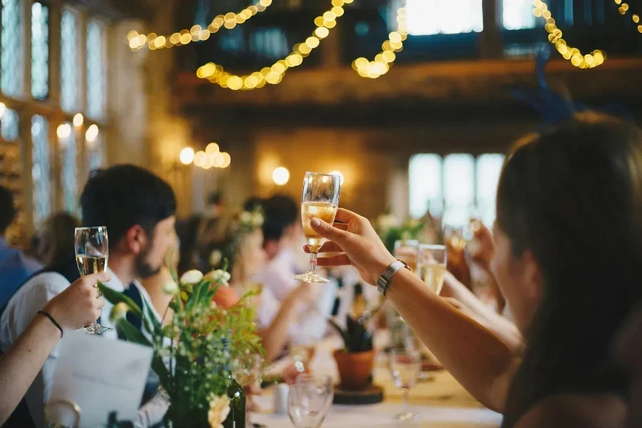 People raising wine glass in an event