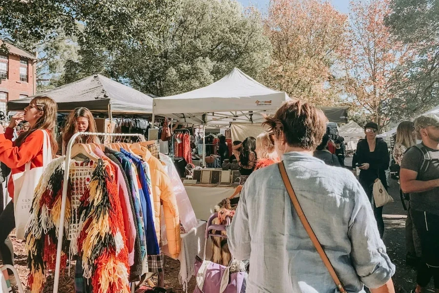 Pop-up shops crowded with people shopping