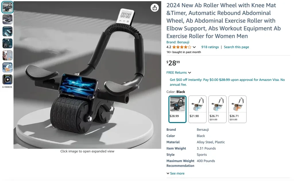 2024 new ab roller wheel with knee mat & timer