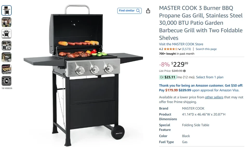 3-Burner Stainless Steel Propane Grill