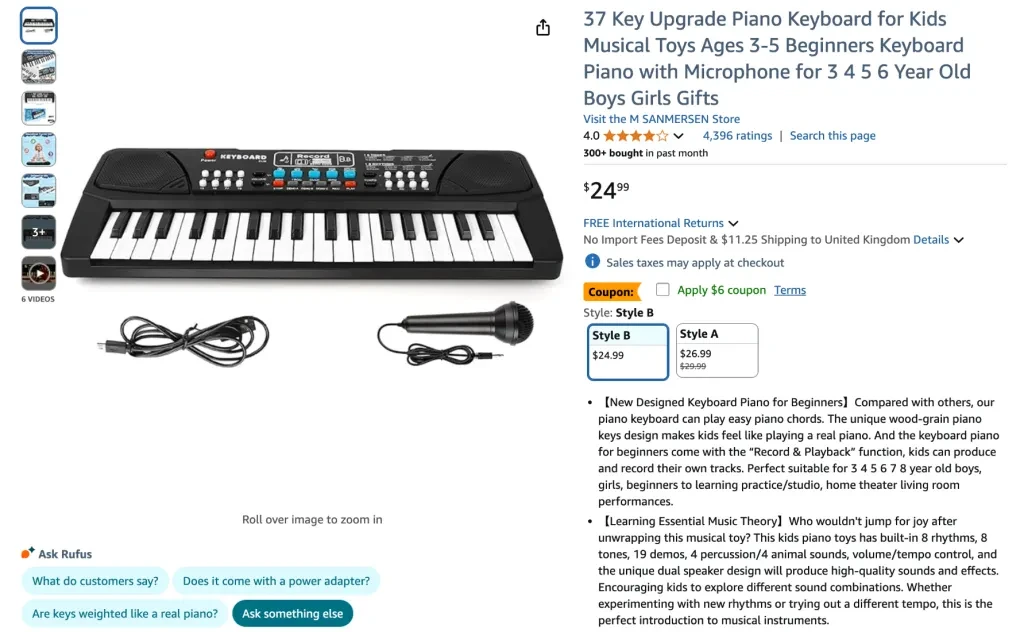 37 key upgrade piano keyboard for kids musical toy