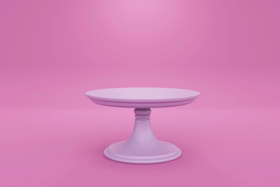 A 3D cake stand on a purple background