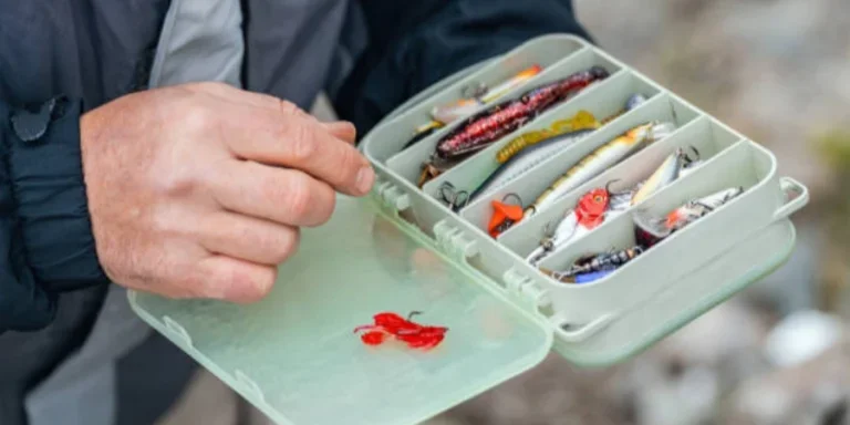 A Plastic Box with a Variety of Lures and Fishing Hooks