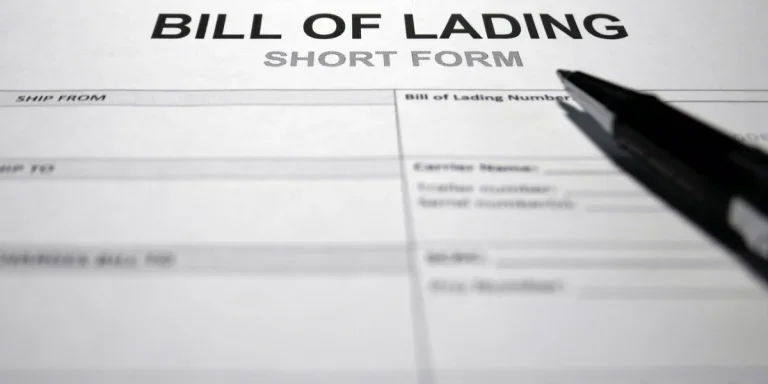A bill of lading document with a pen