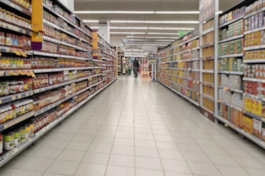 A grocery store packed with many CPG products