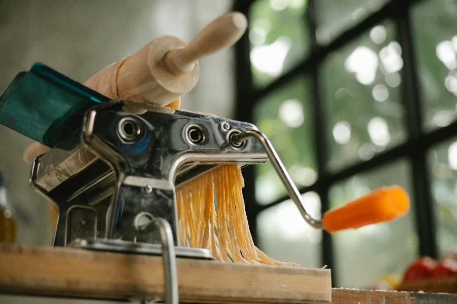 A machine with pasta on it