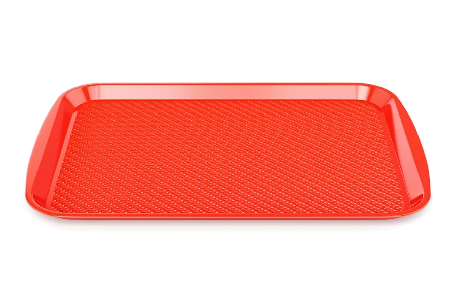 A red plastic serving tray