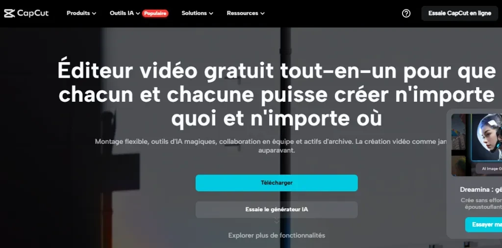A screenshot of CapCut’s homepage