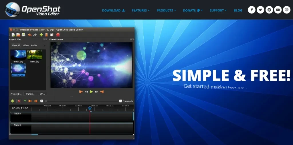 A screenshot of OpenShot’s homepage