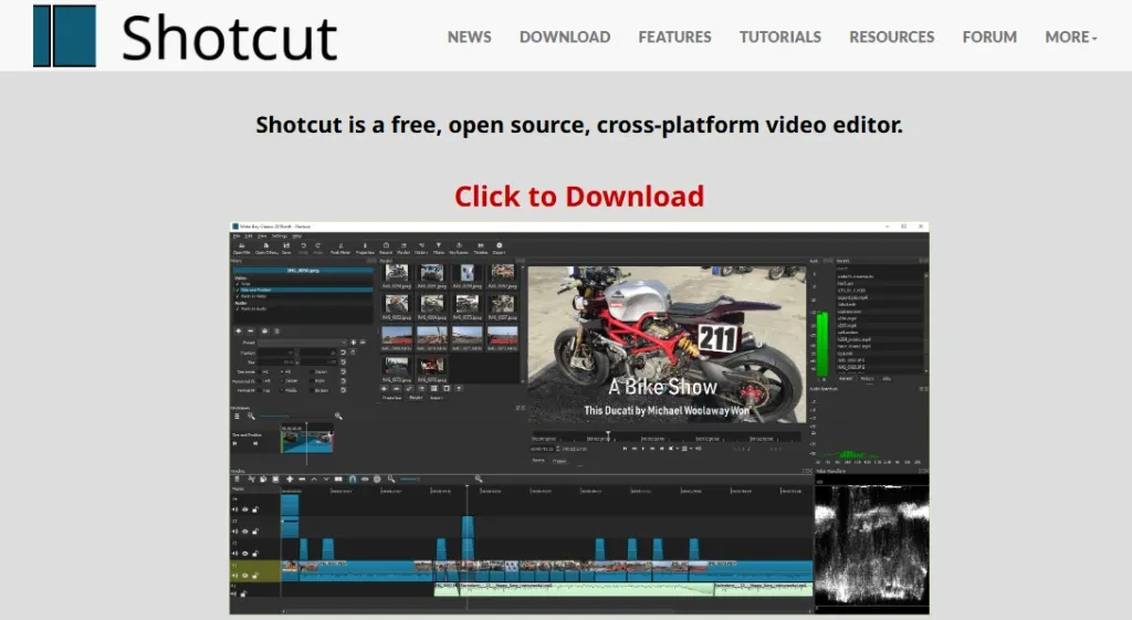 A screenshot of Shotcut’s download page