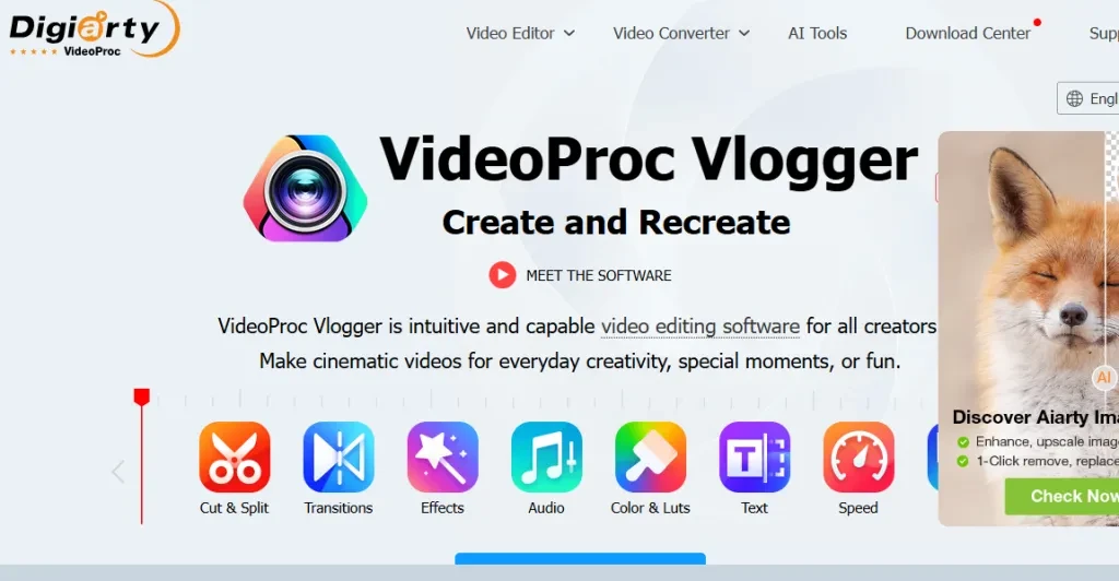 A screenshot of VideoProc’s homepage