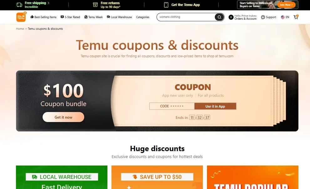 A screenshot of a coupon bundle on Temu