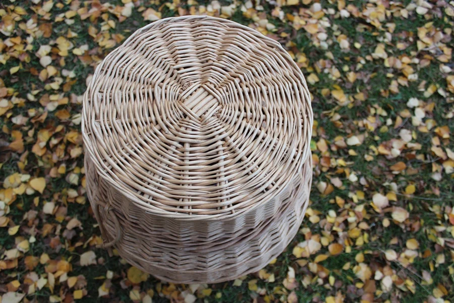 A wicker basket on the ground with Ponte City Apartments in the background