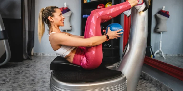A woman training on a vibration plate
