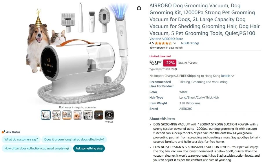 AIRROBO Pet Grooming Vacuum Cleaner