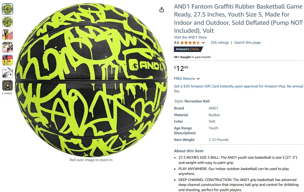 AND1 Fantom Graffiti Rubber Basketball Game Ready, 27.5 Inches, Youth Size 5