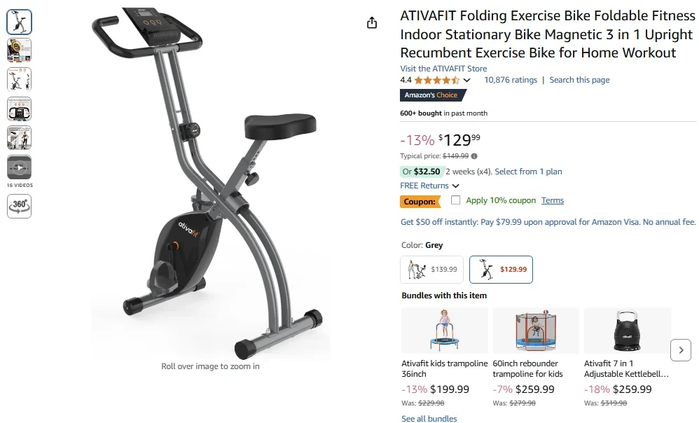 ATIVAFIT Folding Exercise Bike