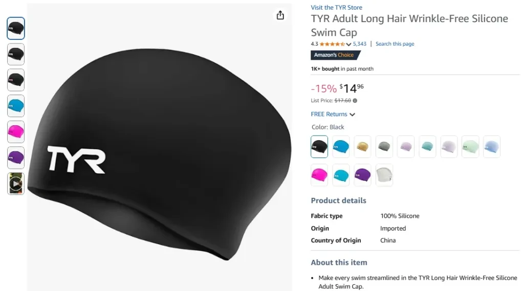 Adult Long Hair Wrinkle-Free Silicone Swim Cap