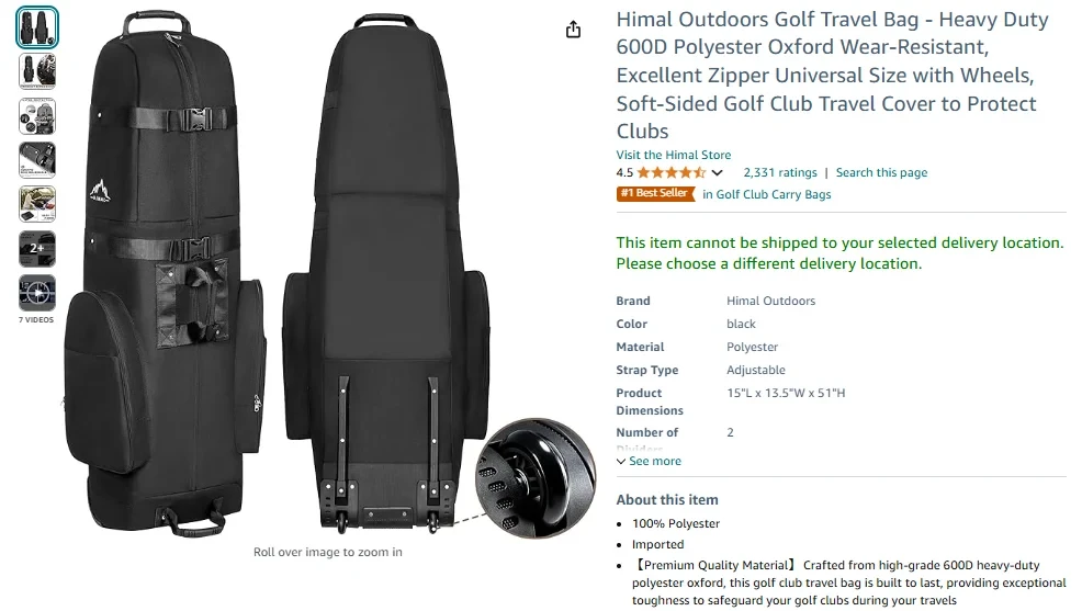 AmazonBasics Soft-Sided Golf Travel Bag