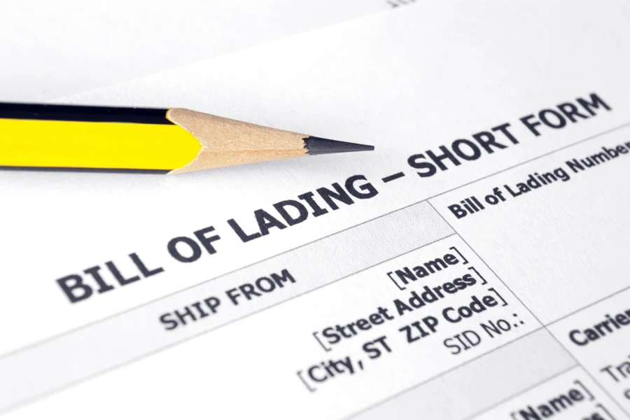 An empty bill of lading form