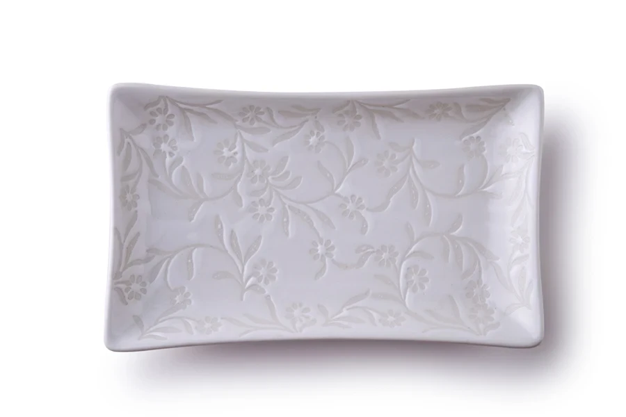 An empty rectangle white platter