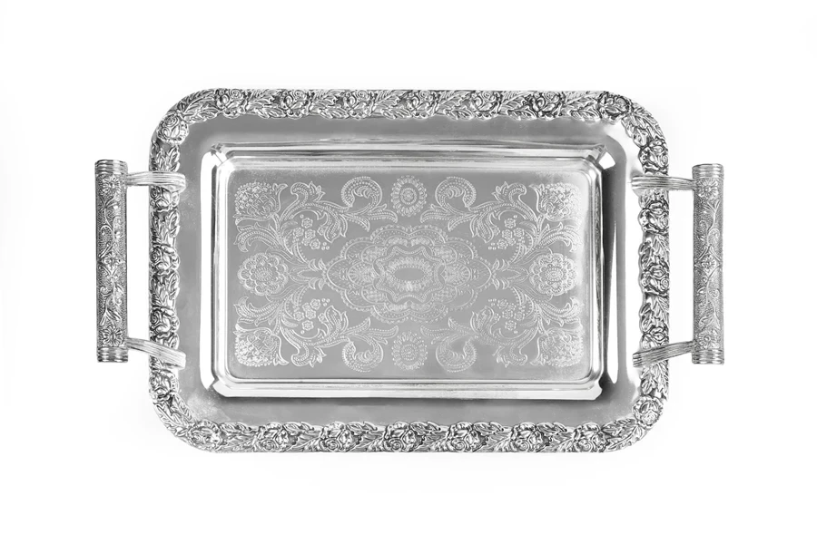 Antique silver tray with handles