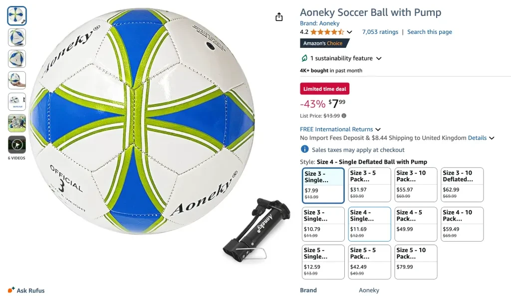 Aoneky soccer ball with pump