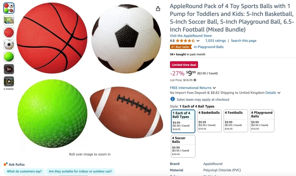 AppleRound pack of 4 toy sports balls with pump