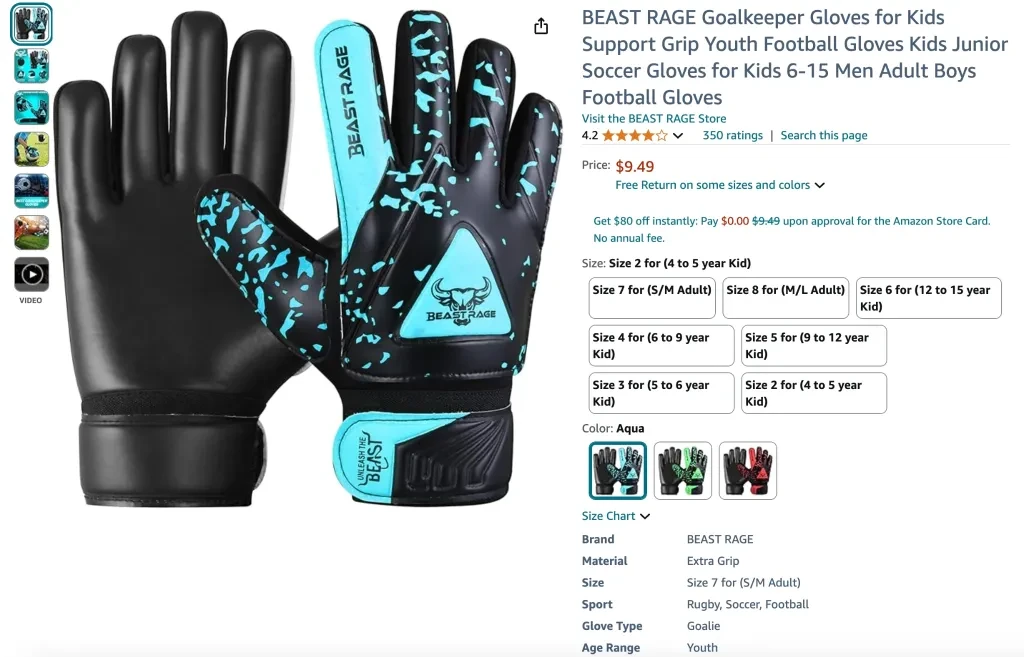 BEAST RAGE Goalkeeper Gloves for Kids