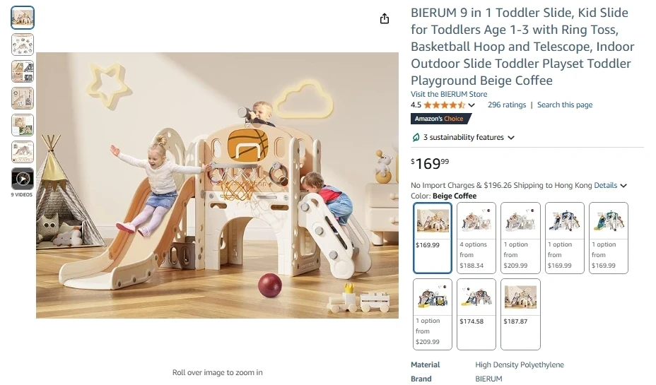 BIERUM Toddlers Basketball Telescope Playground Climber Slide