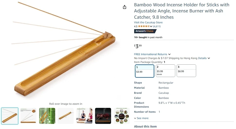 Bamboo Incense Holder with Adjustable Catcher