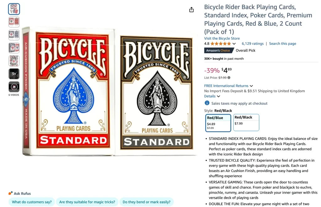 Bicycle rider back playing cards