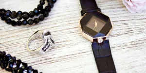 Black and Gold-colored Analog Watch With Leather Strap