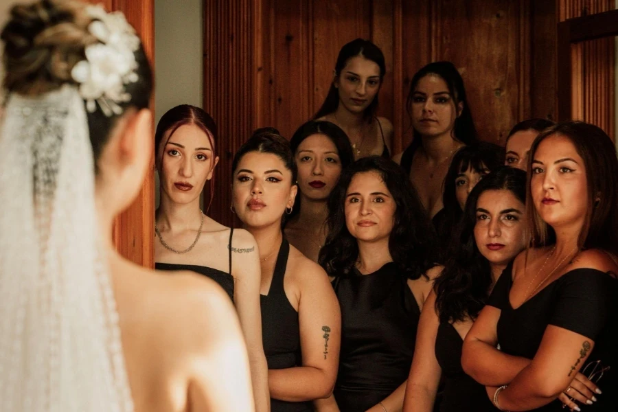 Bride With Bridesmaids in Elegant Indoor Setting