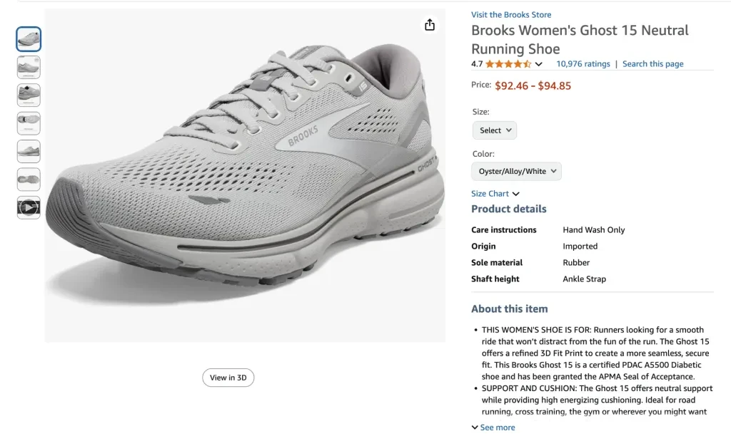 Brooks women's ghost 15 neutral running shoe