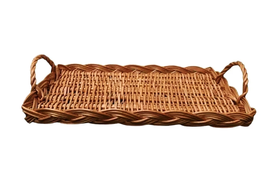 Brown rattan trays with handles