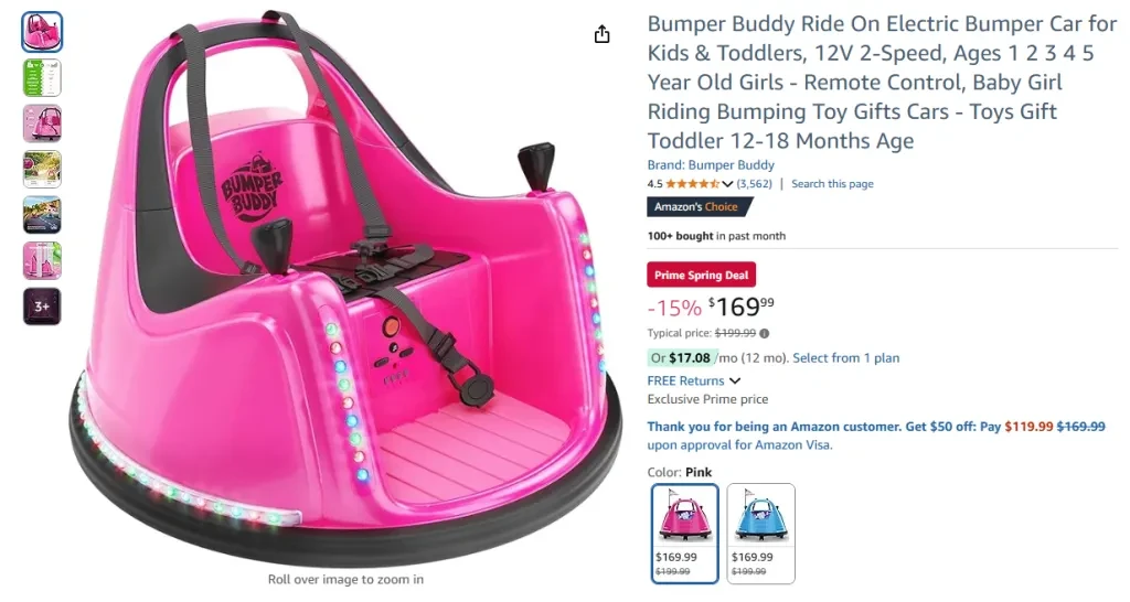 Bumper Buddy Ride-On Electric Bumper Car for Kids, 12V with Remote Control