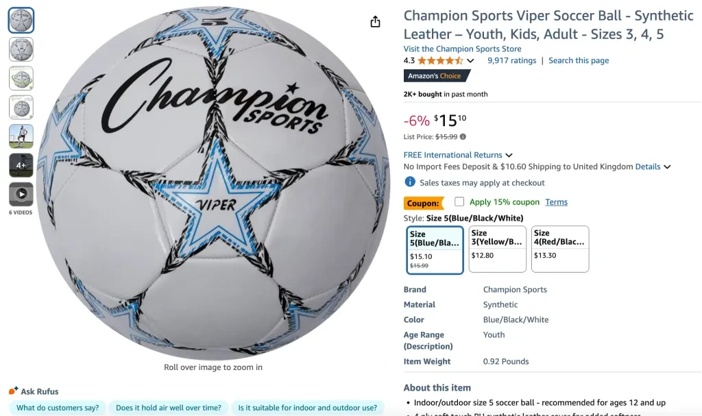 Champion sports viper soccer ball