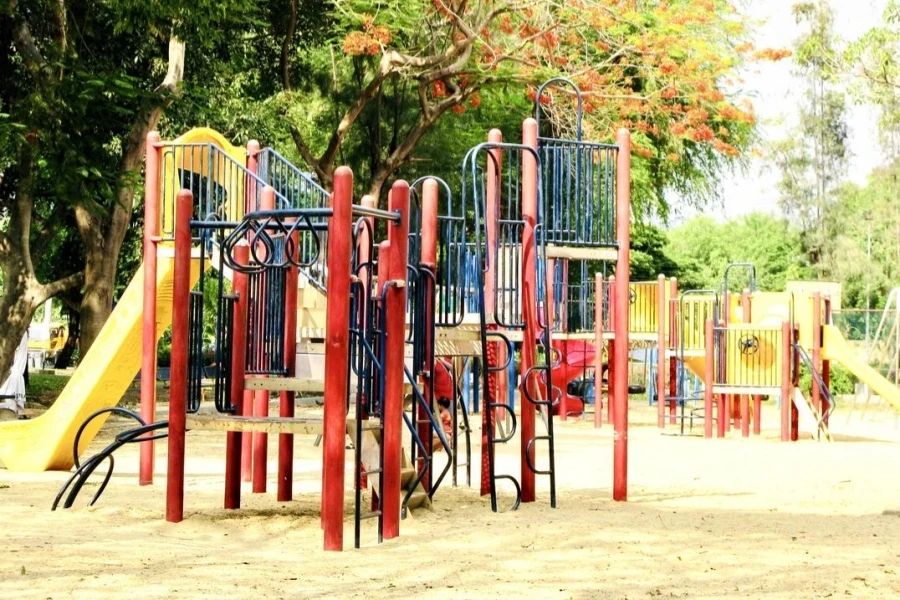 Children's playground slides and climbers in the park