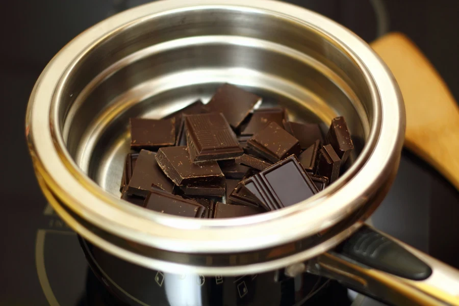 Chocolate ready to boil in a small double boiler