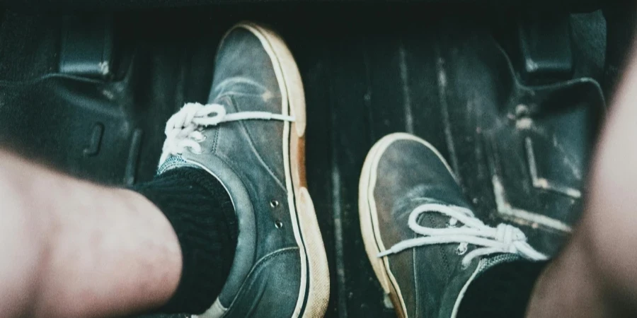 Close-up view of a car's floor mat