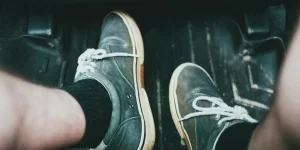 Close-up view of a car's floor mat